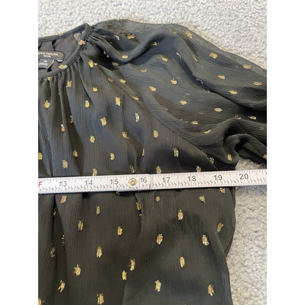 90s Ann Taylor Belted Dress PS Black Metallic Gold Sheer Goth Modern Party City - Picture 9 of 15